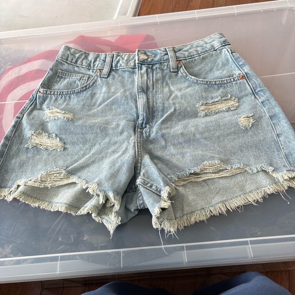 Othr Light Blue Distressed Jean Shorts